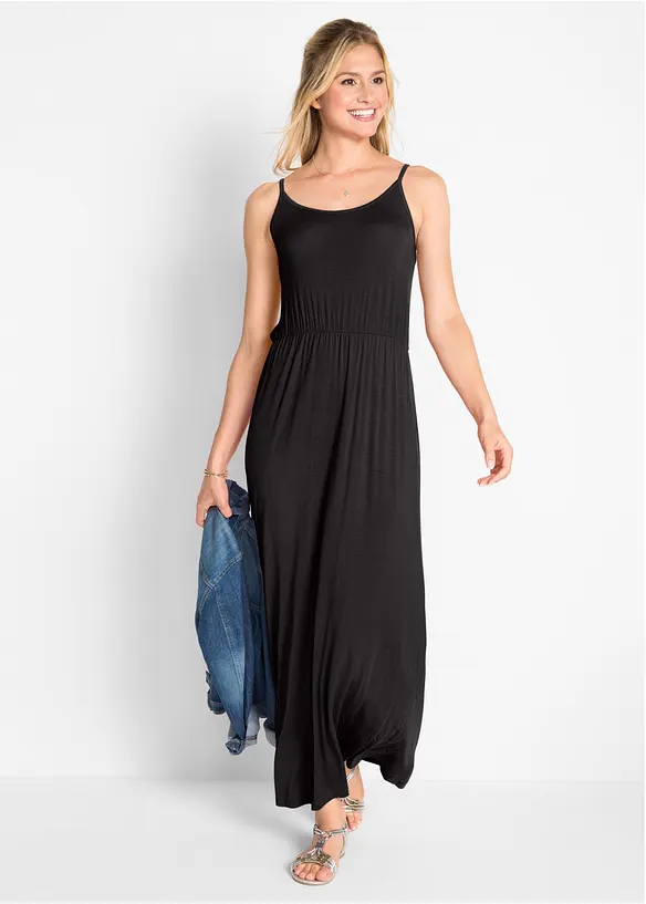 Robe longue, cintrée et fluide en viscose extensible, bonprix