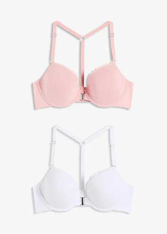 Lot de 2 soutiens-gorge coton à coques et armatures, fermeture devant, bonprix