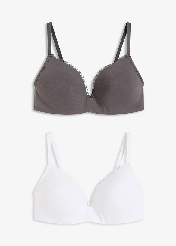 Lot de 2 soutiens-gorge coton à coques sans armatures, bonprix