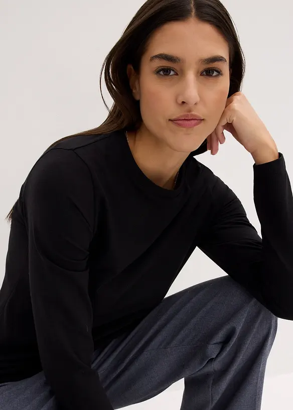 Lot de 2 T-shirts manches longues en coton extensible, bonprix