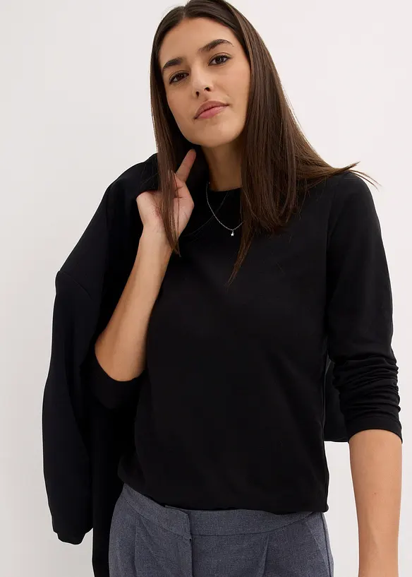 Lot de 2 T-shirts manches longues en coton extensible, bonprix