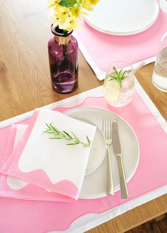 Lot de 2 serviettes de table en coton avec bordure contrastante, bonprix