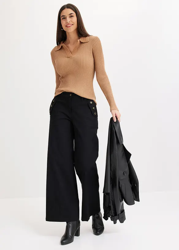 Pull en fine maille à col polo contrastant, bonprix