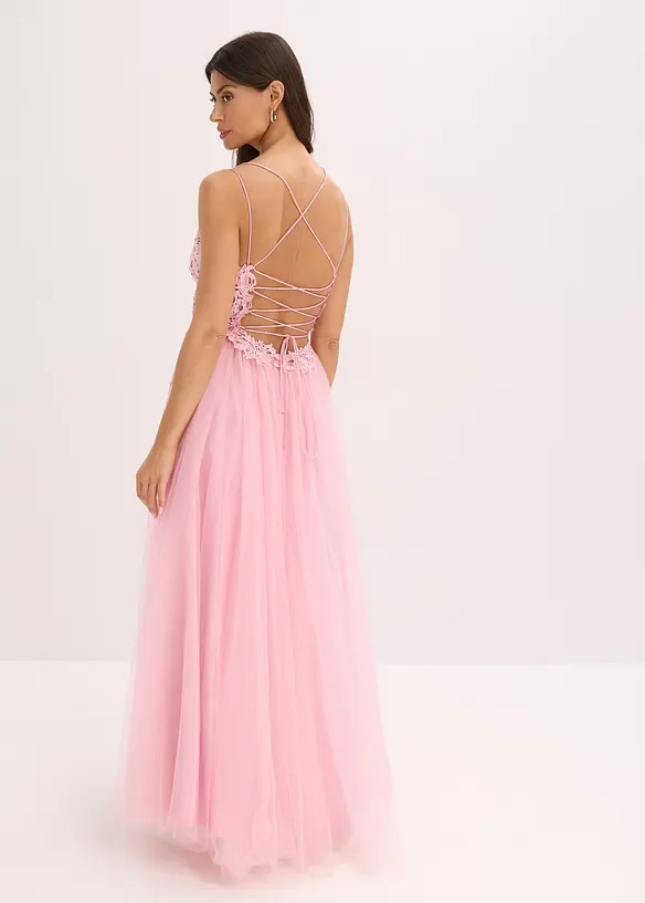 Robe longue en tulle délicat avec dentelle, bonprix