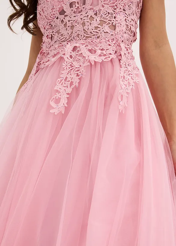 Robe longue en tulle délicat avec dentelle, bonprix