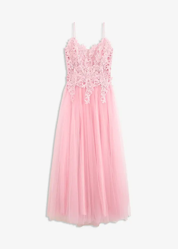 Robe longue en tulle délicat avec dentelle, bonprix