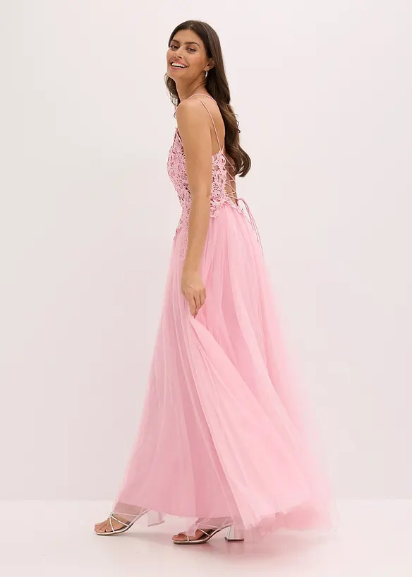Robe longue en tulle délicat avec dentelle, bonprix