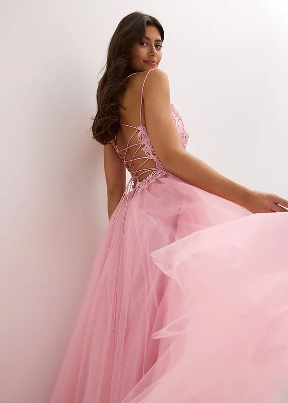 Robe longue en tulle délicat avec dentelle, bonprix