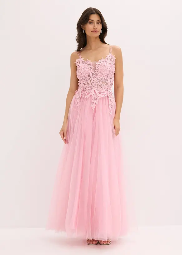 Robe longue en tulle délicat avec dentelle, bonprix