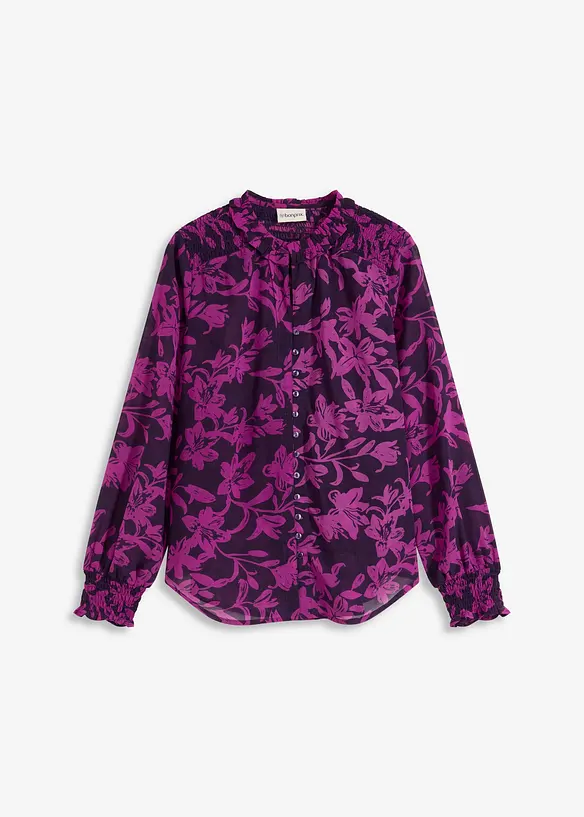 Chemisier en mousseline à détails smockés, bonprix