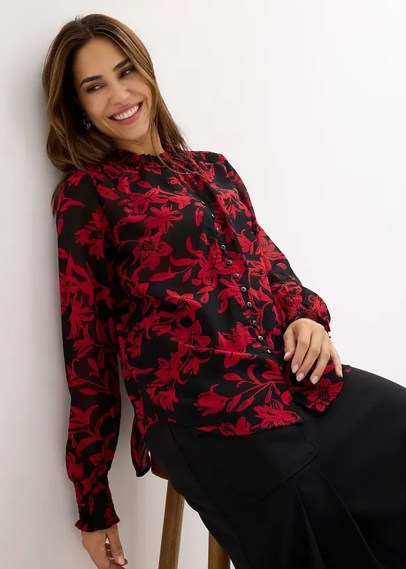 Chemisier en mousseline à détails smockés, bonprix