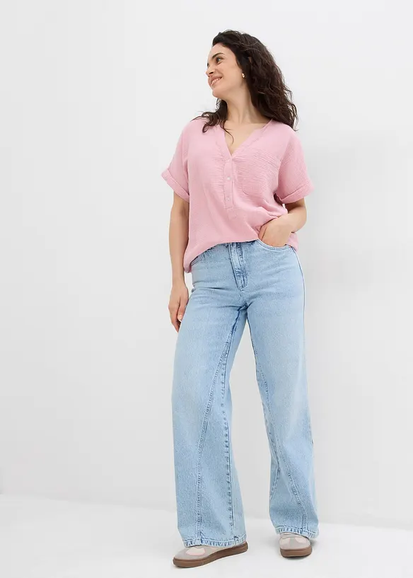 Blouse manches courtes en gaze de coton, bonprix