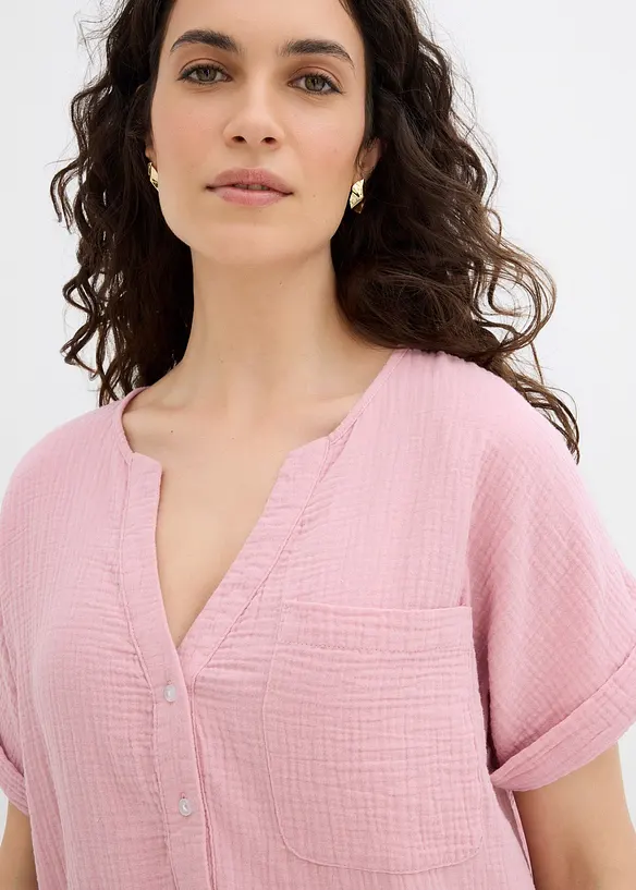 Blouse manches courtes en gaze de coton, bonprix