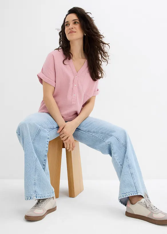 Blouse manches courtes en gaze de coton, bonprix