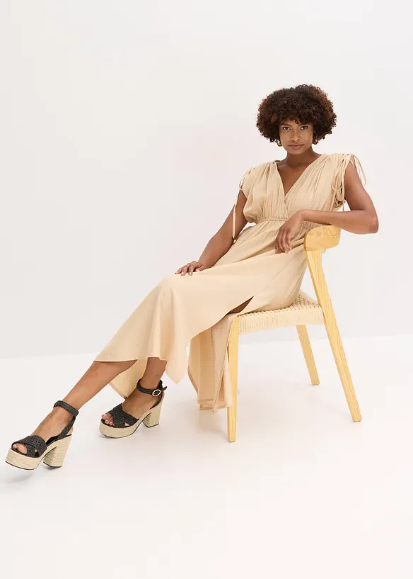 Robe longue à manches amples en matière texturée, bonprix