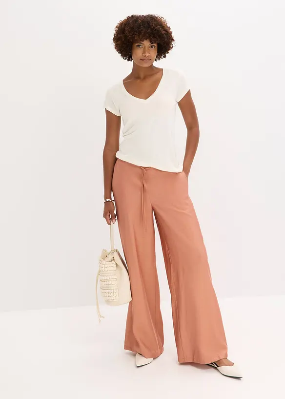 Pantalon palazzo texturé en viscose mélangée, bonprix