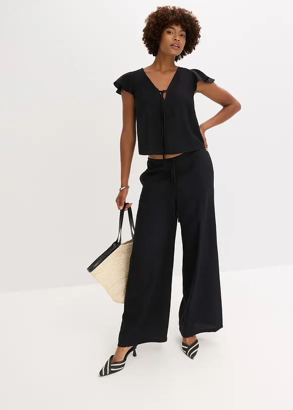 Pantalon palazzo texturé en viscose mélangée, bonprix