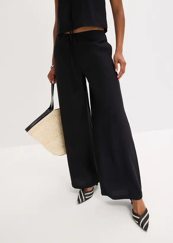 Pantalon palazzo texturé en viscose mélangée, bonprix