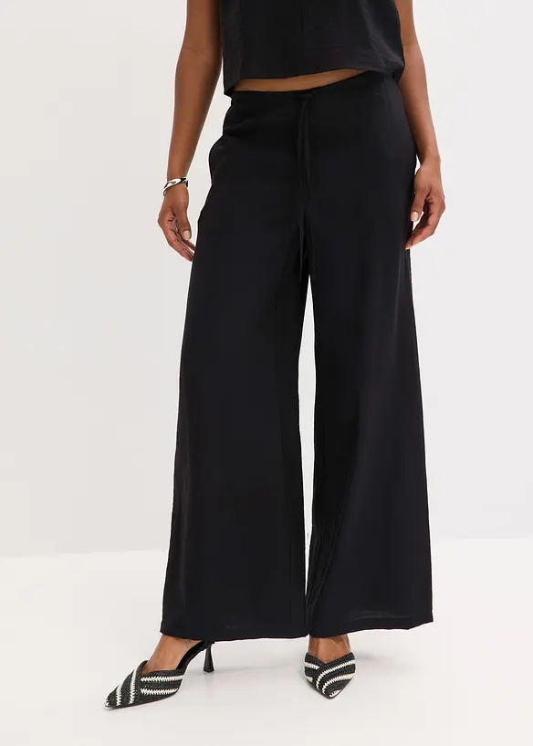 Pantalon palazzo texturé en viscose mélangée, bonprix