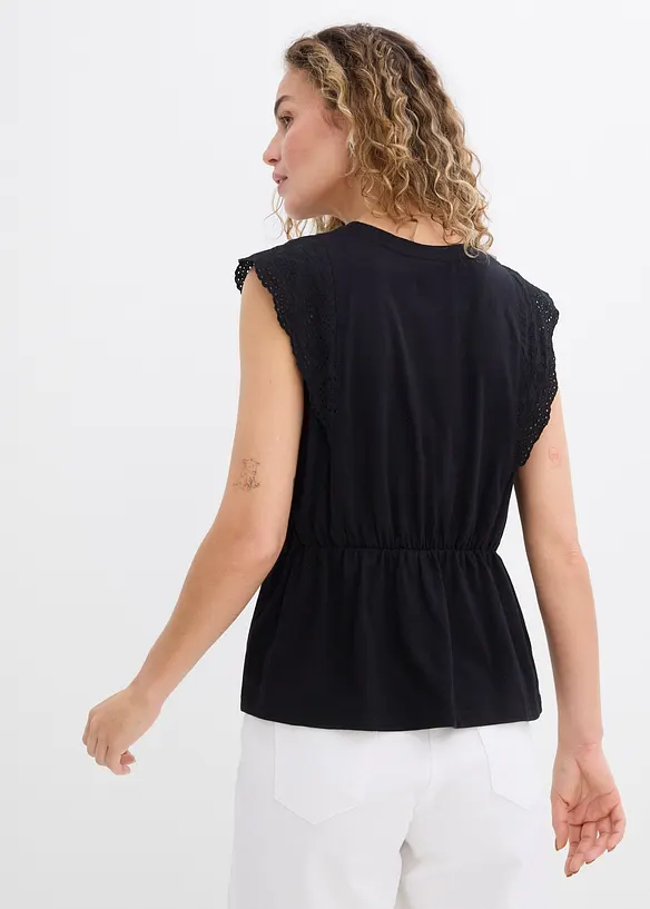 T-shirt avec détails en broderie anglaise, bonprix