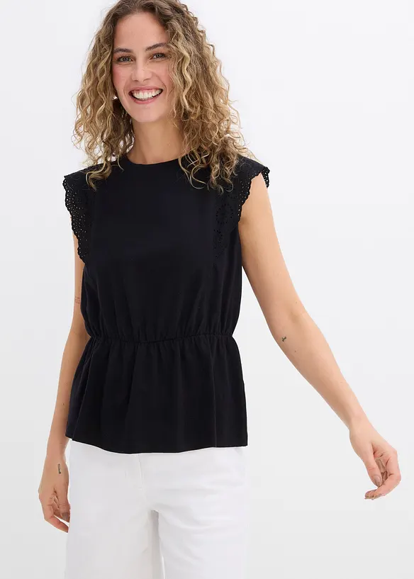 T-shirt avec détails en broderie anglaise, bonprix