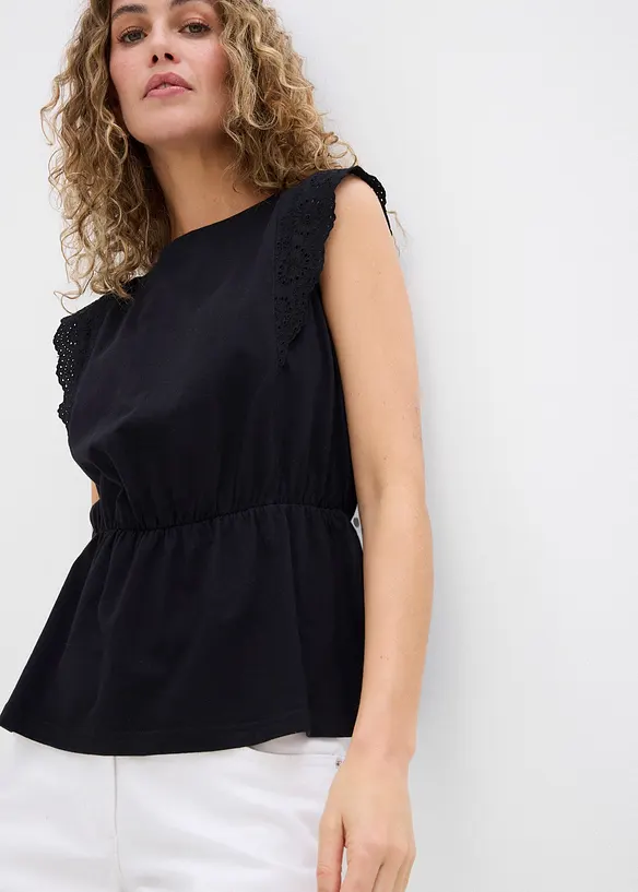 T-shirt avec détails en broderie anglaise, bonprix