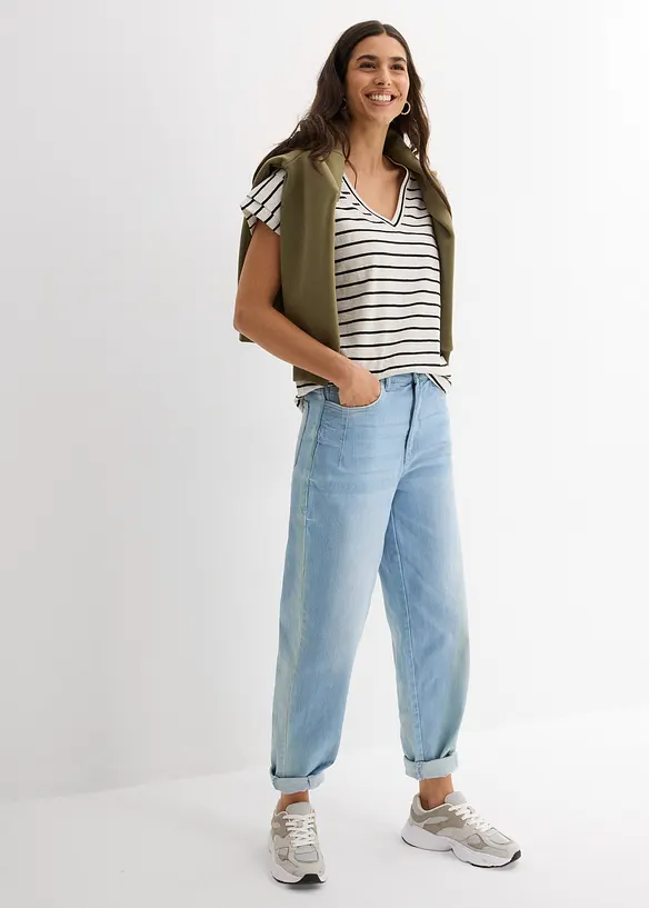 T-shirt rayé à manches volantées, bonprix