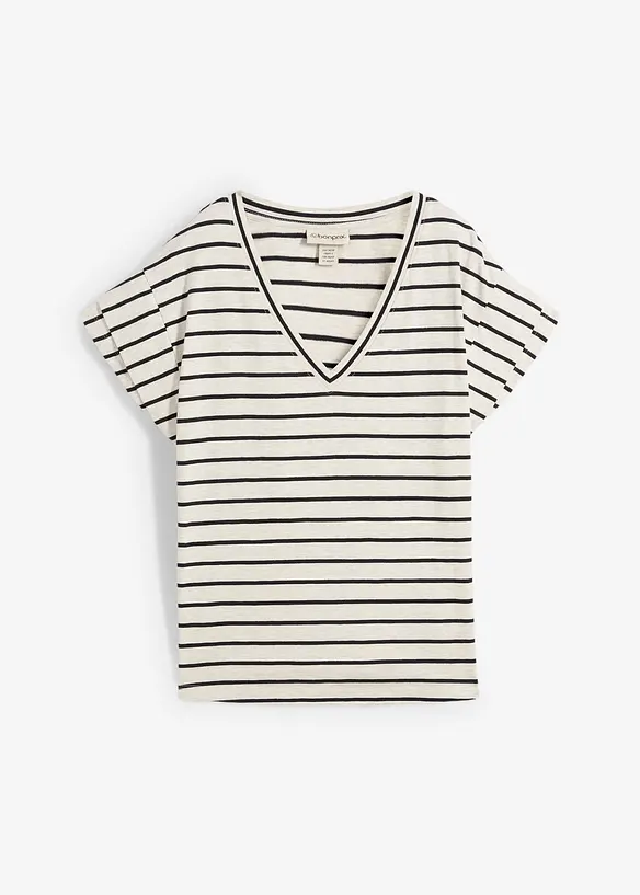 T-shirt rayé à manches volantées, bonprix