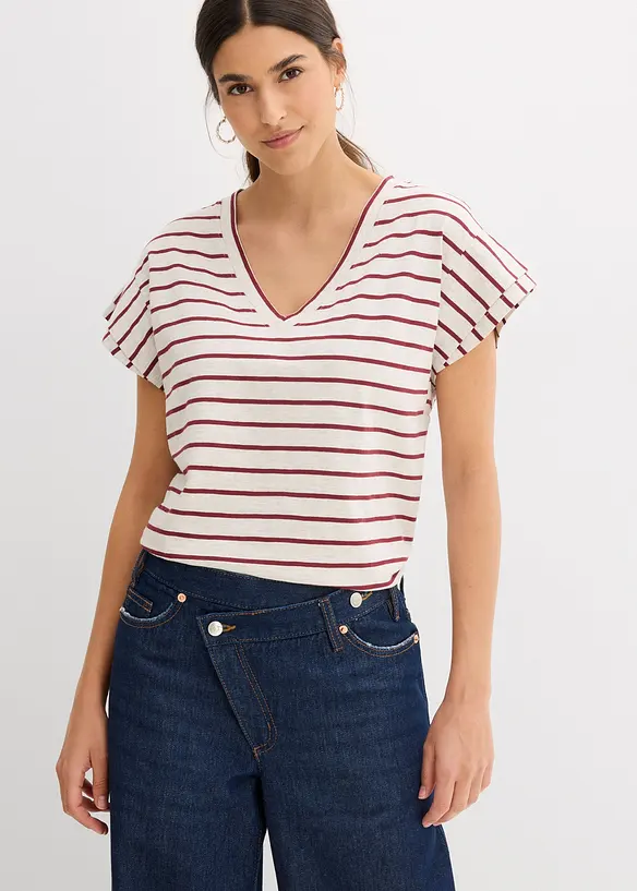 T-shirt rayé à manches volantées, bonprix