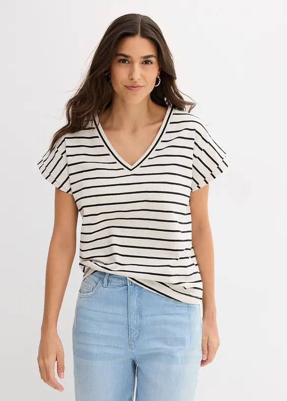 T-shirt rayé à manches volantées, bonprix