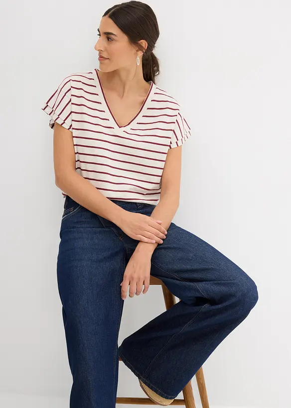 T-shirt rayé à manches volantées, bonprix