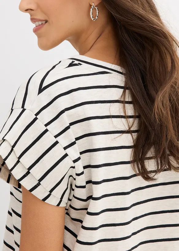 T-shirt rayé à manches volantées, bonprix