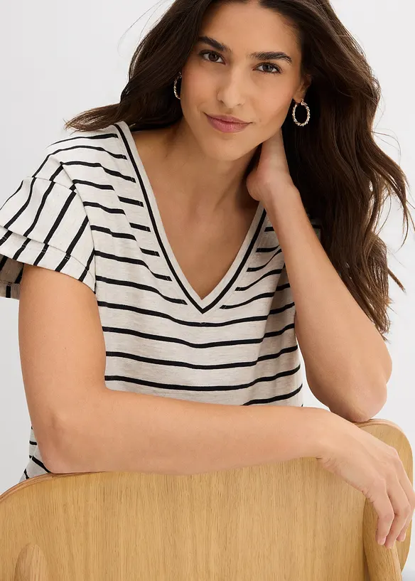 T-shirt rayé à manches volantées, bonprix