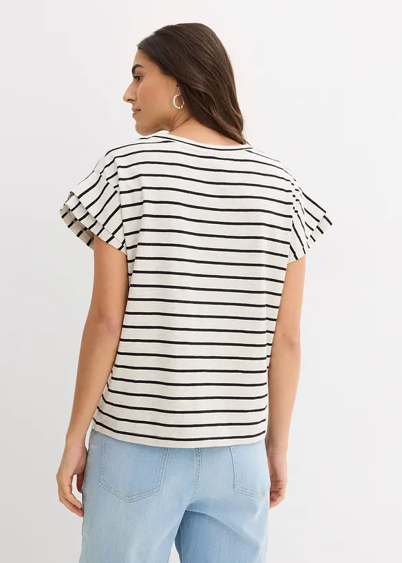 T-shirt rayé à manches volantées, bonprix