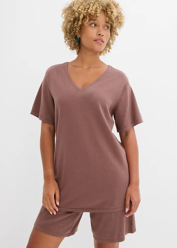 T-shirt en maille fine avec du lin, bonprix