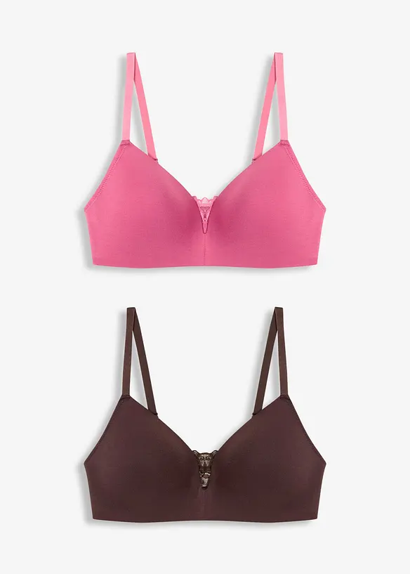 Lot de 2 soutiens-gorge coton à coques sans armatures, bonprix