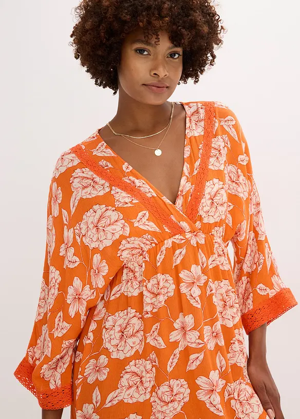 Robe-tunique en viscose texturée avec dentelle, bonprix