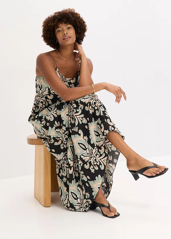 Robe à bretelles en viscose texturée, bonprix