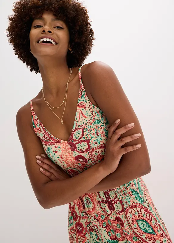 Robe à fines bretelles en jersey viscose extensible, bonprix