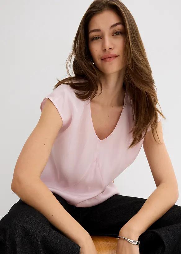 Blouse manches courtes en satin brillant, bonprix