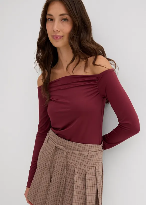 T-shirt col Bardot en jersey léger, bonprix