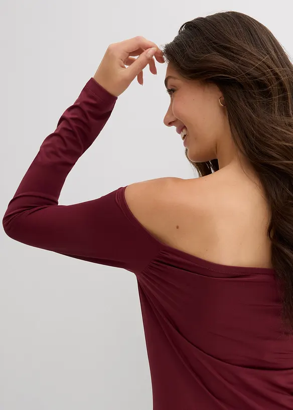 T-shirt col Bardot en jersey léger, bonprix