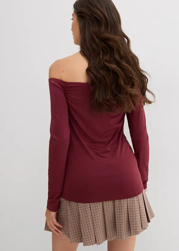 T-shirt col Bardot en jersey léger, bonprix