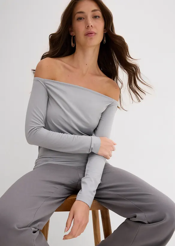 T-shirt col Bardot en jersey léger, bonprix