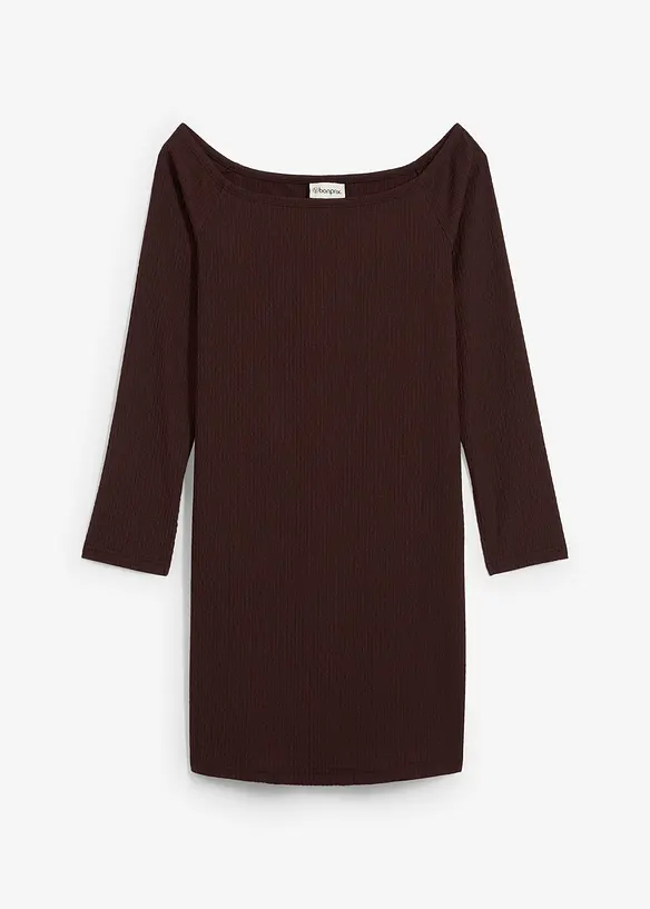 Robe à col Bardot en crêpe gaufré, bonprix