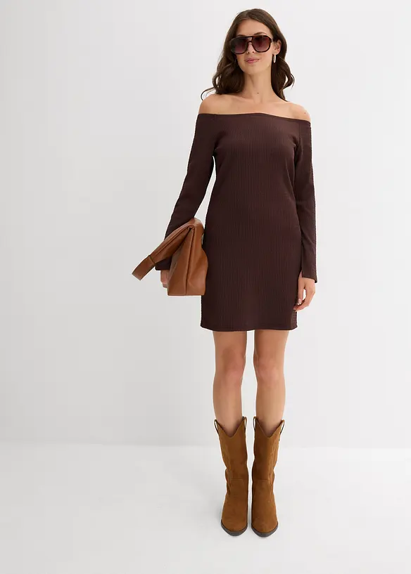 Robe à col Bardot en crêpe gaufré, bonprix