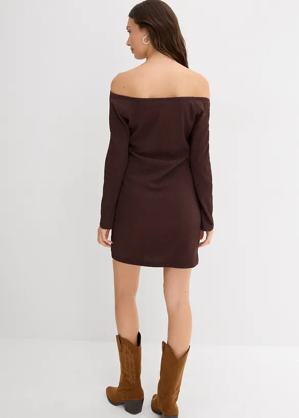 Robe à col Bardot en crêpe gaufré, bonprix