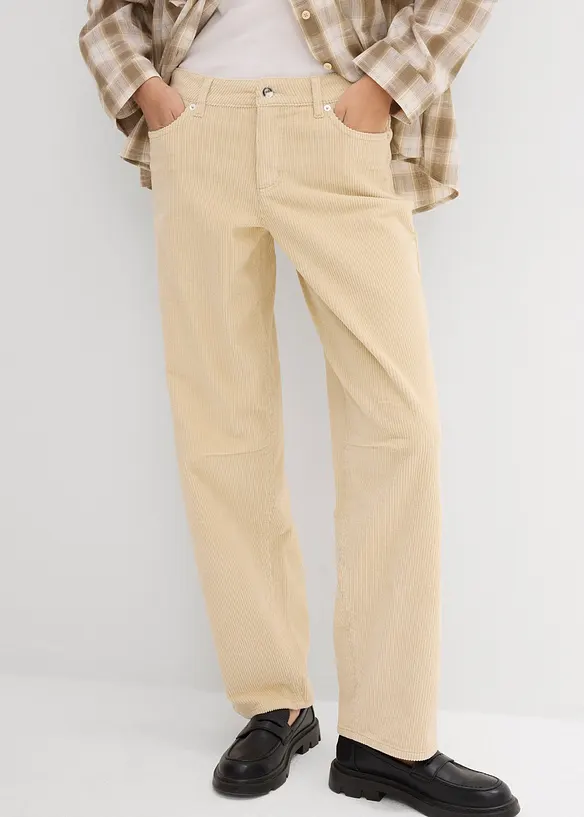 Pantalon barrel en velours côtelé, taille mi-haute, bonprix