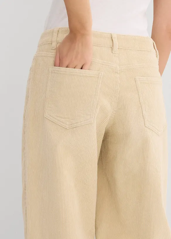 Pantalon barrel en velours côtelé, taille mi-haute, bonprix
