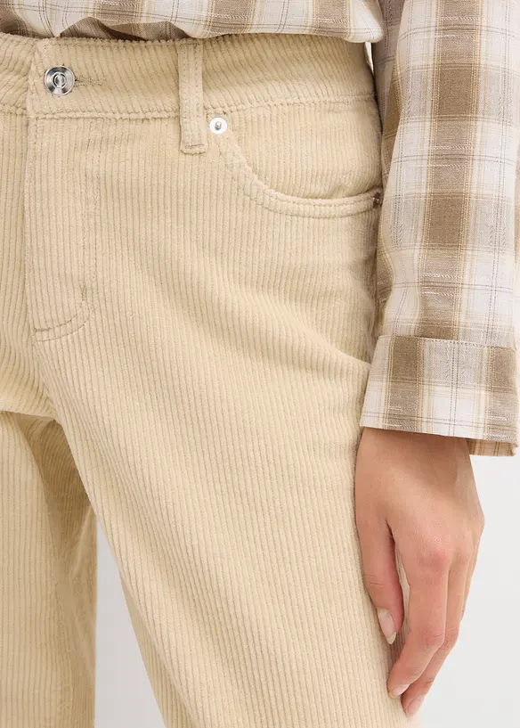 Pantalon barrel en velours côtelé, taille mi-haute, bonprix